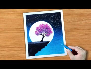 Drawing with oil pastel / Moonlight night scenery drawing shorts