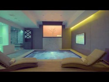 Luxurious Home Spa and Theater  Waterfall, Hot Tub, Sauna, Shower, Gym, and Lounge Seating