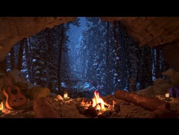 Relax In A Cozy Winter Cave With A Crackling Fire  Fall Asleep Fast  Winter Ambience  4K  8Hrs