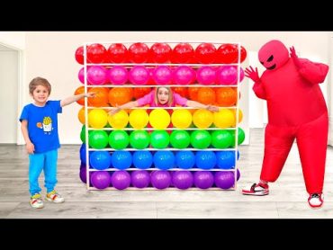 Balloons Cube and other funny challenges for kids with Eva and Mom  1 Hour Video