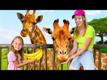 Maya feeds animals at the zoo  Children&39;s song about a family trip