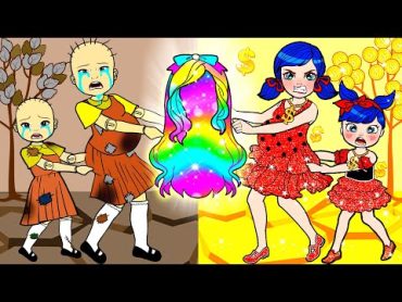 OMG! Who Got The Rainbow Hair?  Rich Ladybug VS Poor Squid Game Contest  DIY Paper Dolls & Cartoon