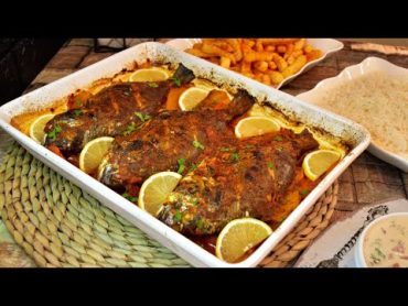 صنية السمك المشوي مع الخضار بتتبيله وطعم عالمي Grilled fish tray with vegetables