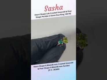 Sasha Heart Shape Lab Created Emerald & Pear Shape Peridot Toi Et Moi Ring 14K Rose Gold .