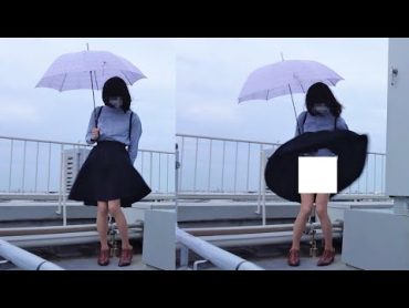 暴風でスカートがめくれて丸見えに wind upskirt【女装/crossdresser】