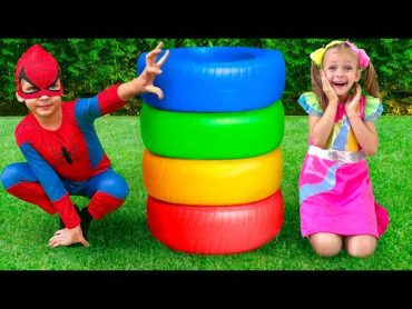 Maya plays with superheroes on the playground