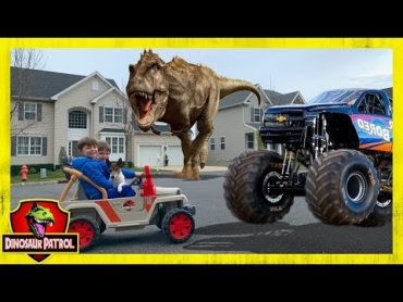 Dinosaur Patrol Learn about Monster Trucks  Giant TRex vs Megalodon Truck  Dinosaurs for Kids