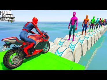 الرجل العنكبوت على دراجة نارية ضد ا  Spiderman on a motorcycle against multicolored spiders GTA 5