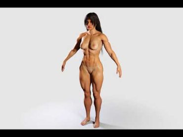 Naked Bodybuilder Muscular Woman Rigged 3D Model