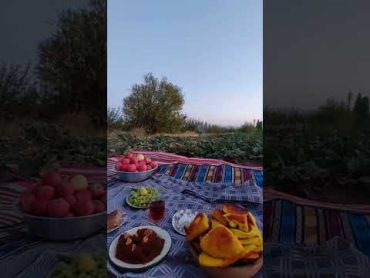 Village evening meal with bread baked in the village🥖🫓نان محلی پخته شده در روستا.عصرانه ساده روستایی