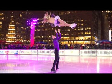 Olympic pair team Alexa Knierim & Brandon Frazier skate to TransSiberian Orchestra in Bryant Park