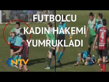 @NTV Kırmızı karta sinirlenen futbolcu kadın hakemi böyle yumrukladı