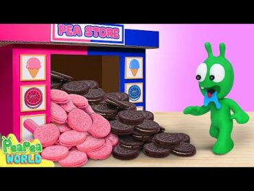 Pea Pea Explore Black Pink Oreo Vending Machine 🍩 Cartoon For Kids 💖 Pea Pea World