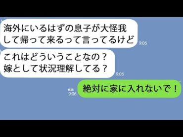 【LINE】海外赴任中の息子が血まみれで帰ってきた→嫁｢家に入れちゃだめ！｣…息子も嫁も何言っているのかわからないのでとりあえずある人に連絡すると…【総集編】