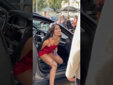 Pretty sexy asian getting out her Audi in mini dress at Casino monaco luxury trending lifestyle