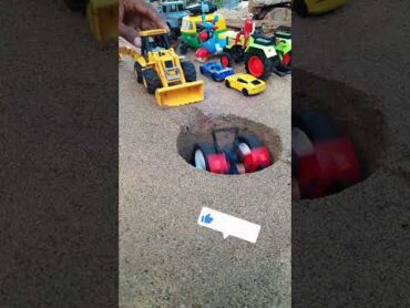 jcb pushing red car lw autorickshaw and red tractor man in to deep pit jcb jcpbackhoe jcbjcb
