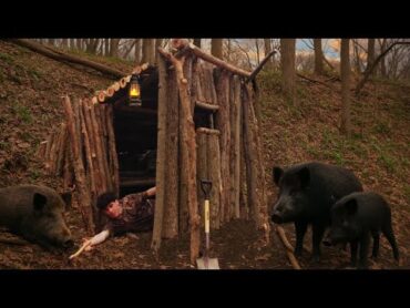 WILD BOAR ATTACKS: Building a Shelter in a boar&39;s den, Survival Skills.
