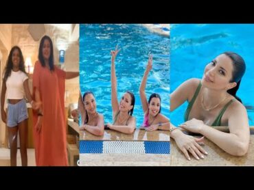 فيديو مبهج للتونسية هند صبري وبنتها  نسرين طافش تخطف الأنظار بالمايوه الزيتي وإطلالات مميزة