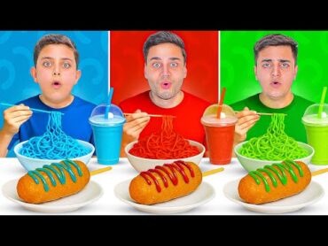 تحدي الأكل باللون ( أخضر 🟩و أحمر🟥و أزرق🟦) هودوك كوري !