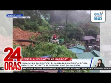 Baha mula sa bundok, rumagasa paKennon Road; mga puno at bato, humambalang sa kalsada  24 Oras