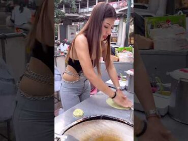 Amazing Beautiful Lady Make Roti Thai Street Food