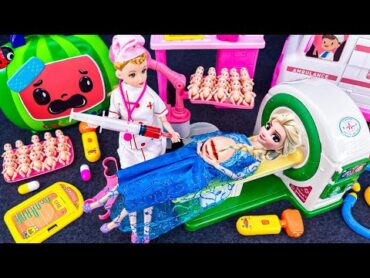13 Minutes Satisfying with Barbie Pregnant Women Doctor Toys，Princess Ambulance Car Playset ASMR