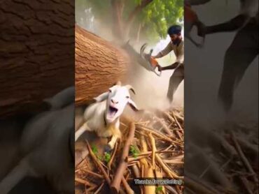 Goat&39;s Shocking Reaction During Tree Cutting! 😱🌳